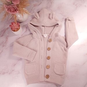 Jamie Kay Cotton Knit Hooded Cardigan, "Sebastian" Style, Color "Luna", 12 Mo